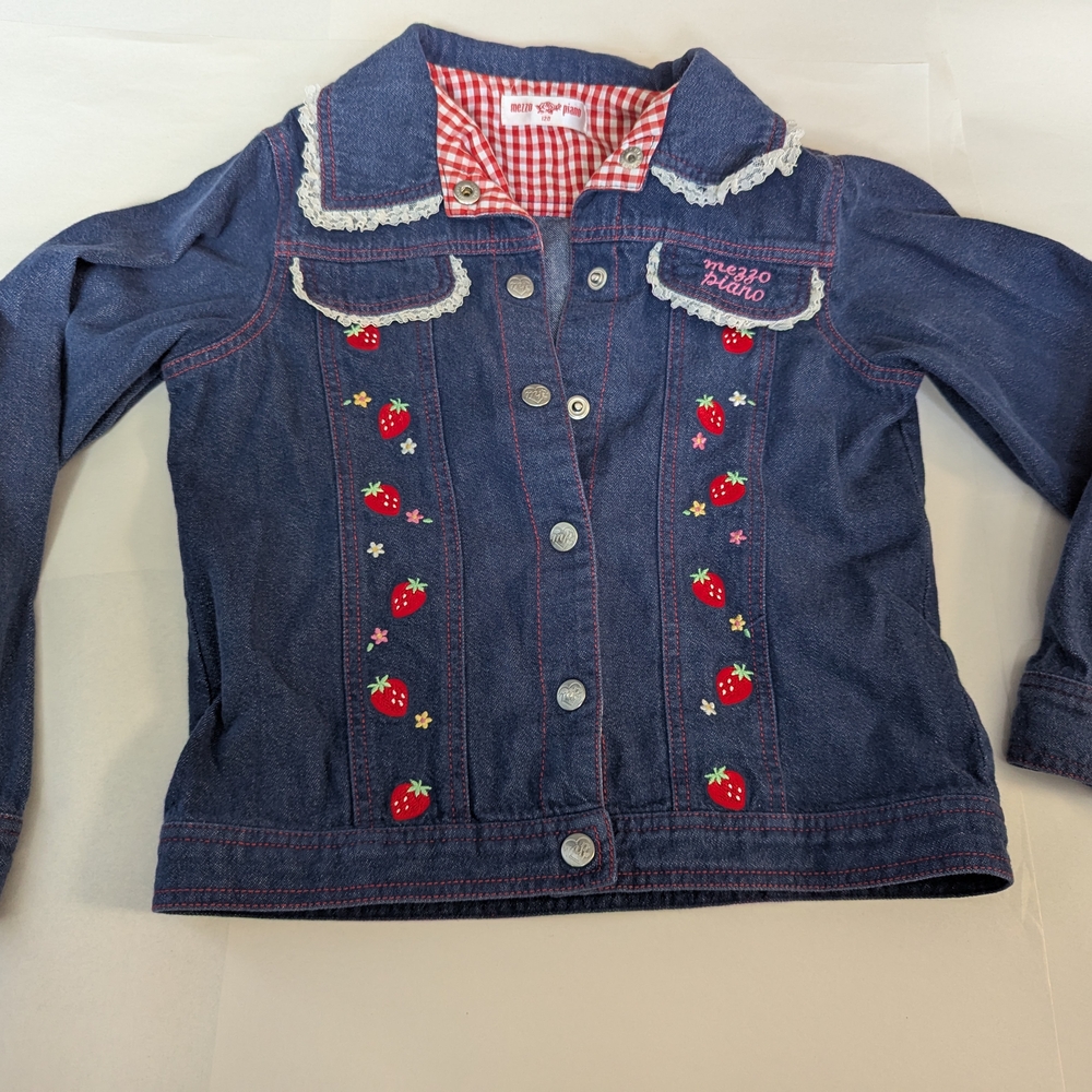 Strawberry Denim Jacket, Mezzo Piano,Size 120/ Girls 5T